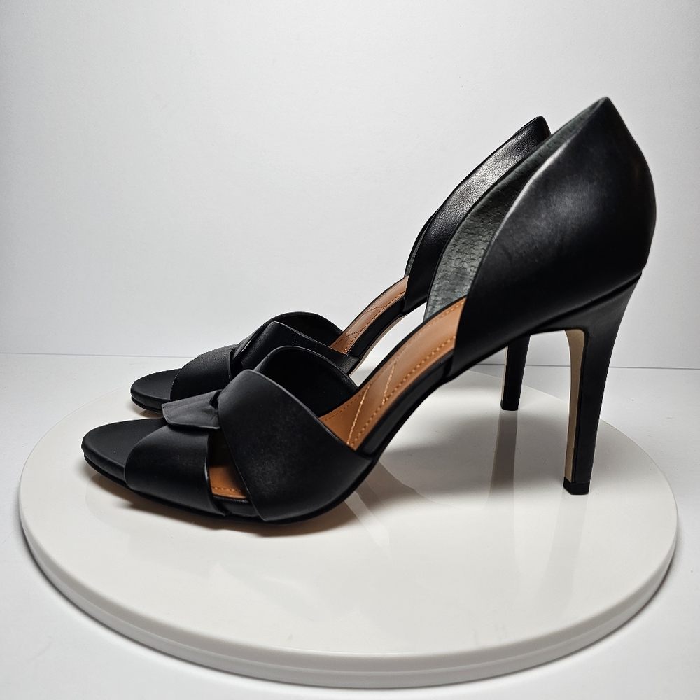 Franco Sarto Black Leather D'Orsay Peep-Toe Heels - Picture 8 of 13